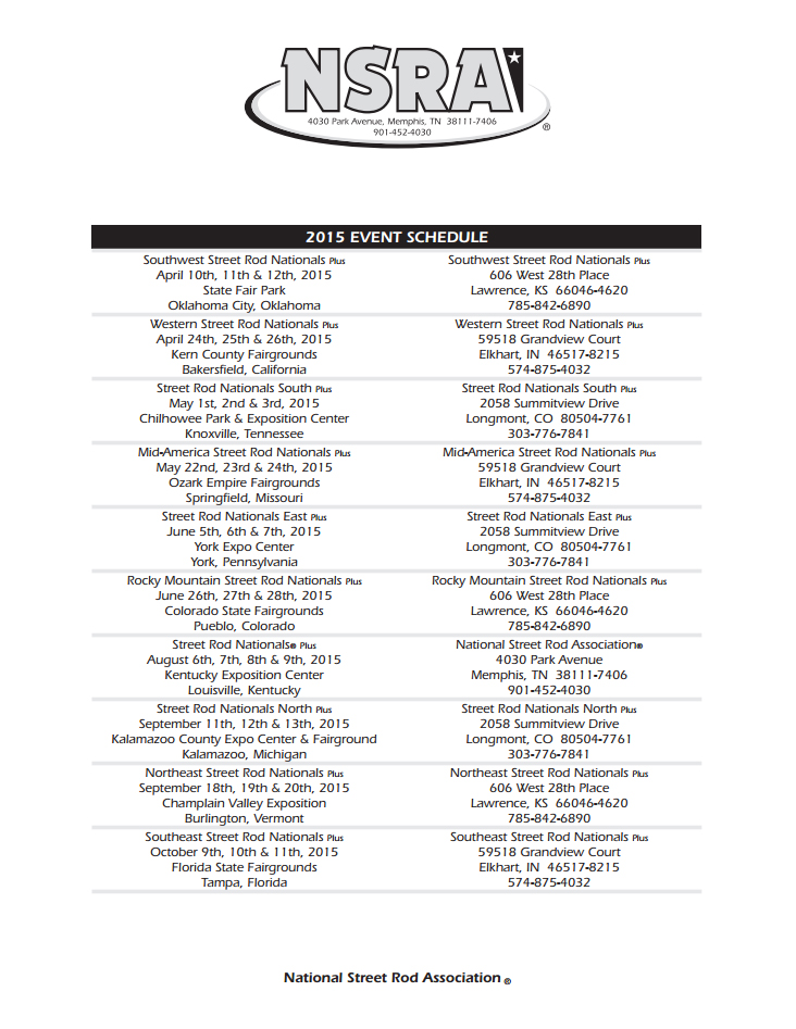 NSRA 2015 Event Schedule Hotrod Hotline