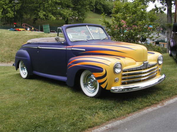 Purple & yellow Ford Convertible!