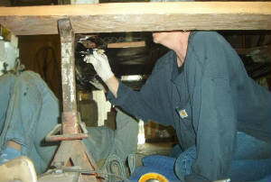 Becky and her Mom, Deb, painting underside