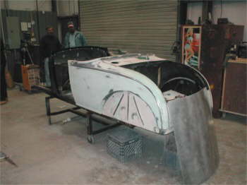Original steel Model A Roadster being built for a customer.