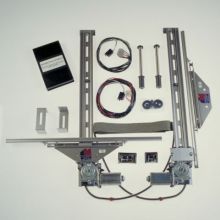  Our Power Wonder-Lift Cable Driven GM Motor Kit is the most versatile power window kit available and is simple to install. This lift kit completely replaces your old crank handle and regulator. Complete kit contains lower glass channel, GM switches, complete wire harness with switch and motor plugs and flexible stainless steel wire conduit kit for door opening. This regulator only requires 8 1/2 inches of clearance beneath the glass and bottom of door. All PWL kits contain written and video instructions. Complete kits come with chrome GM Style switches. 